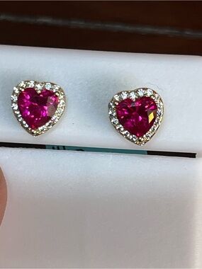 Gold (over 925) Heart Moissanite Stud Earrings with Moissanite Halos STUNNING!!!